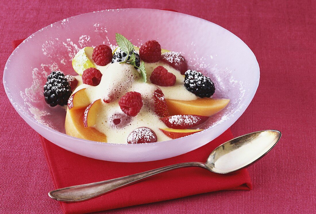 Fruit dessert with zabaione