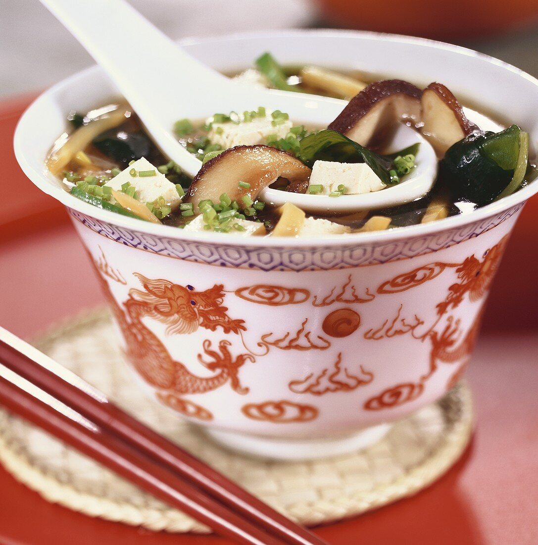 Miso soup with vegetables and tofu