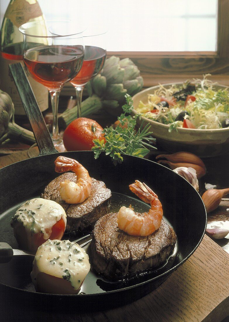 Surf and Turf (fillet steak with shrimps & stuffed tomatoes)