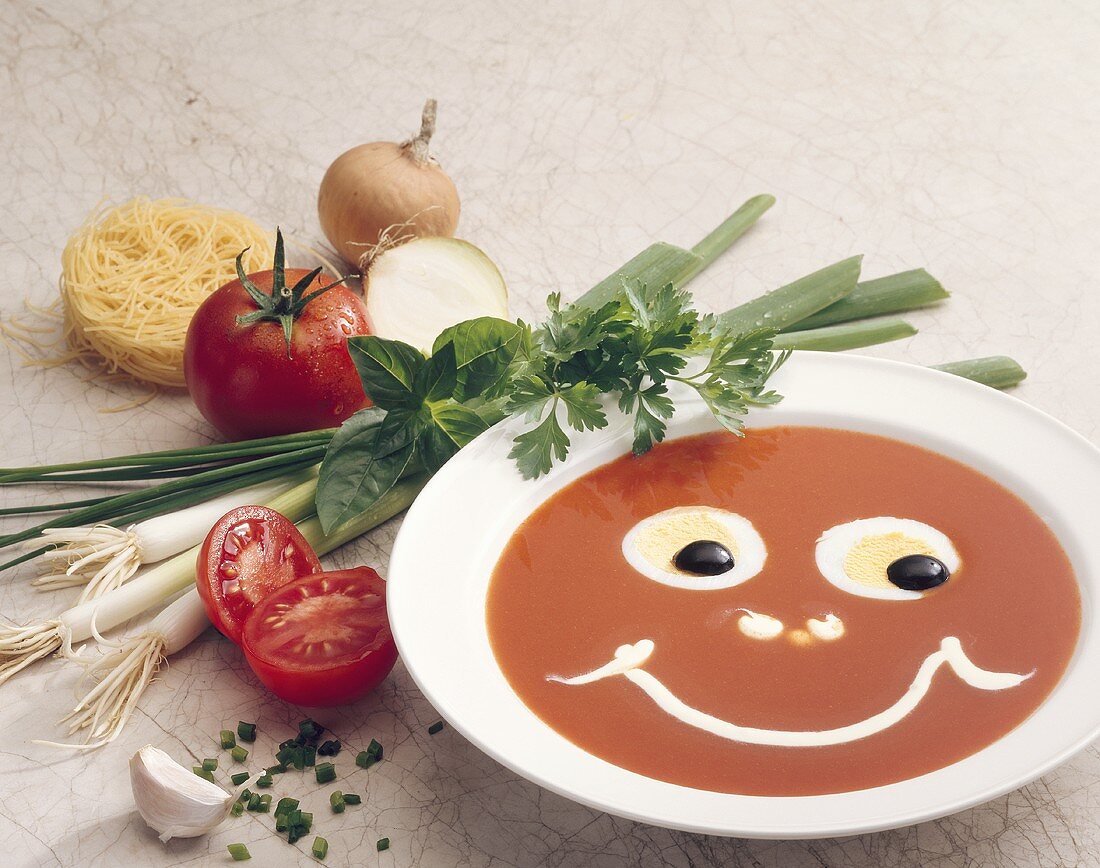 Decorated tomato soup