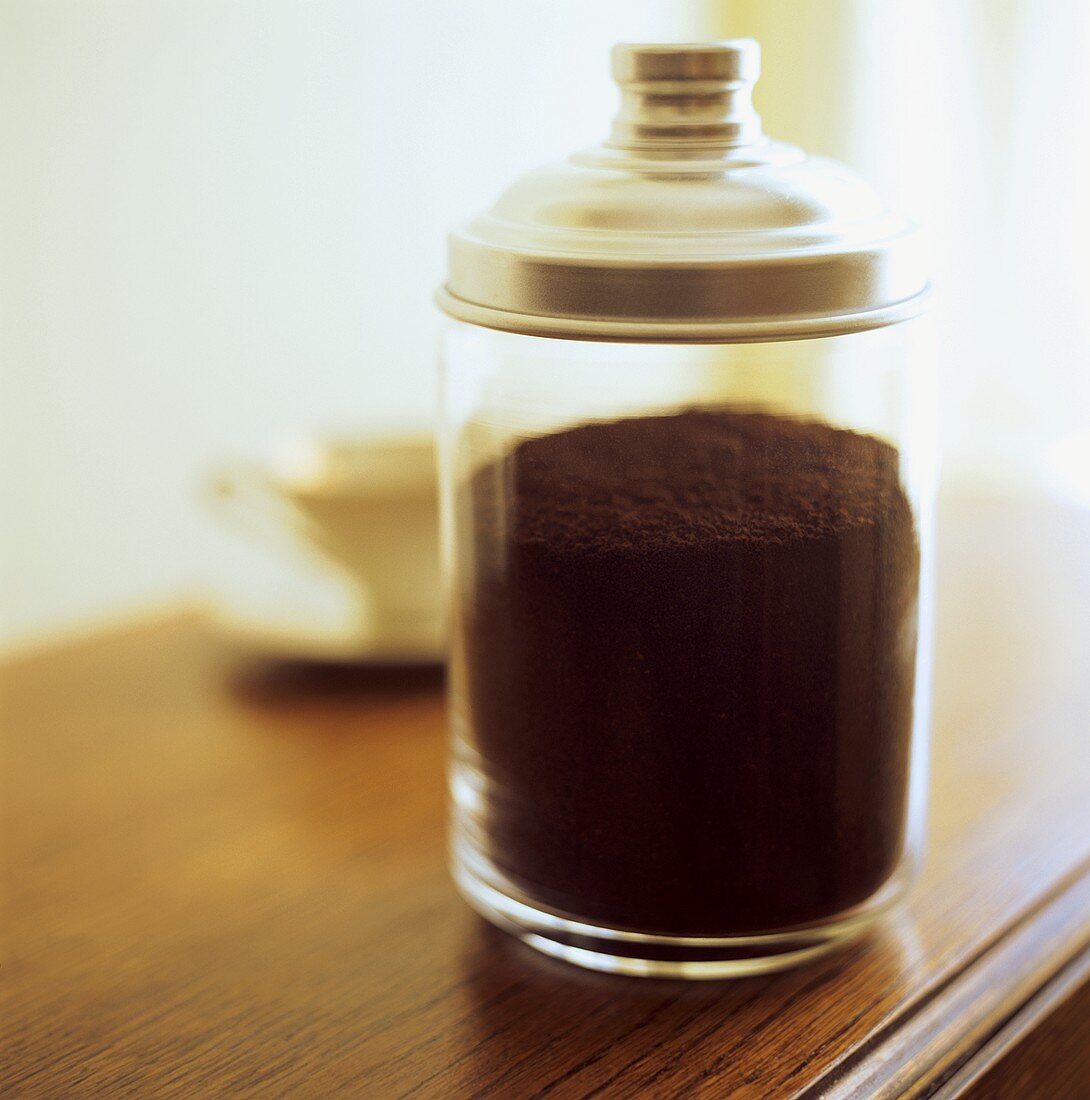 Ground coffee in jar
