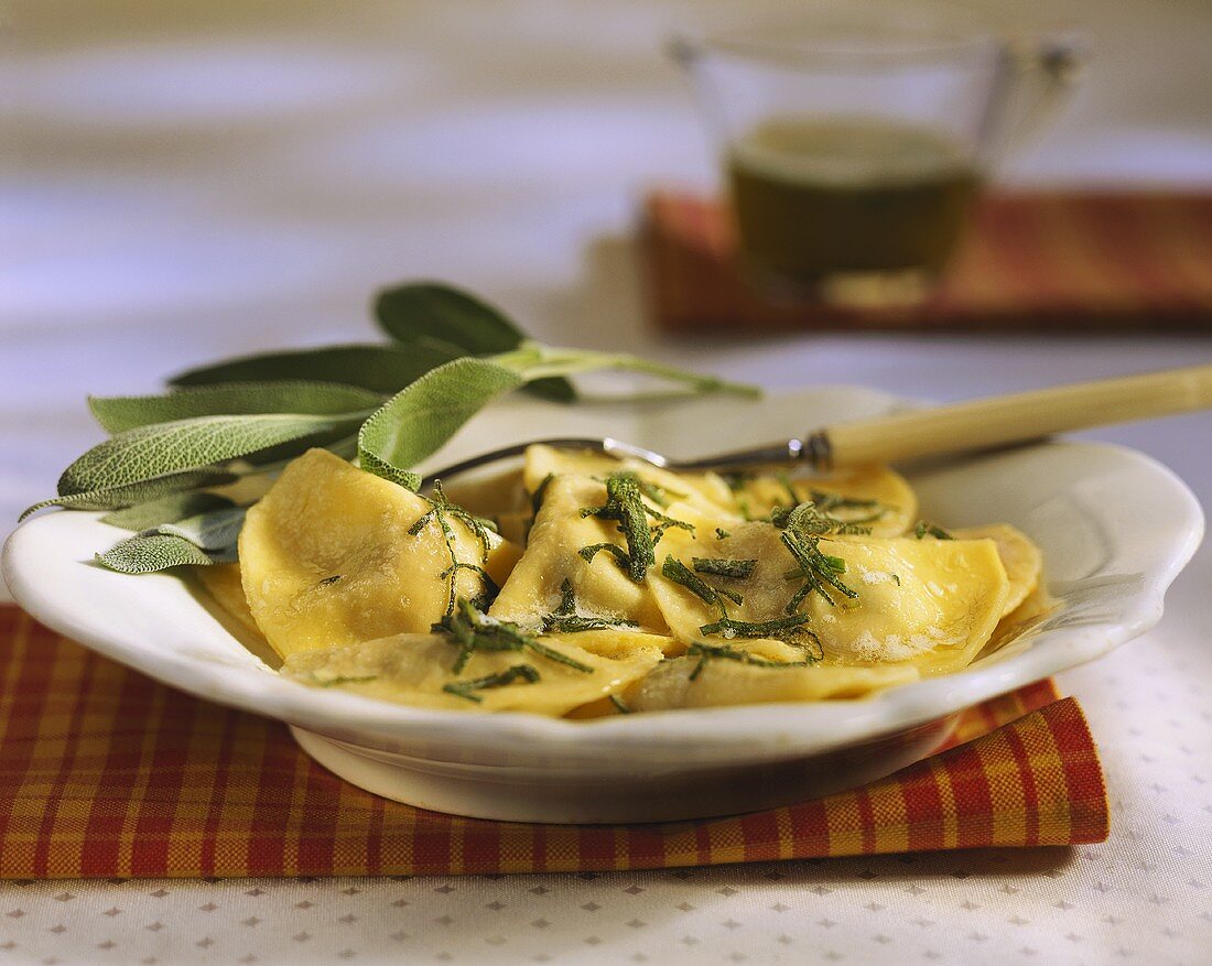 Meat-filled ravioli with sage butter 