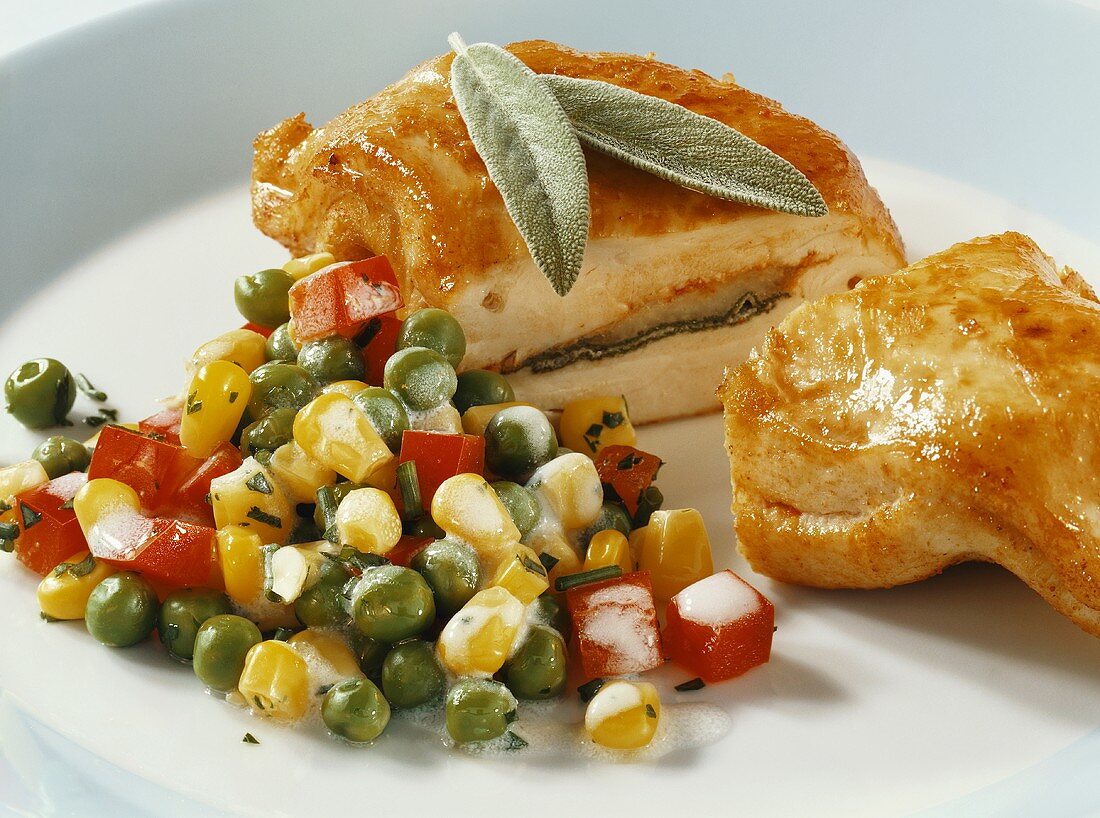 Stuffed chicken escalopes with vegetables