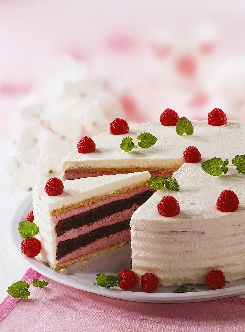 Festive raspberry cream cake