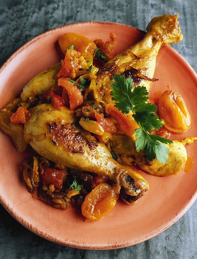 Chicken with apricots (Parsee speciality, India)