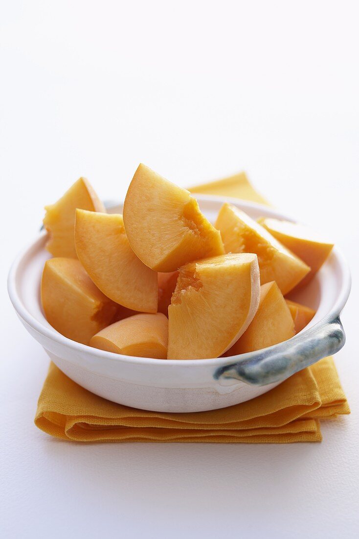 Pieces of Calanda peach in a bowl