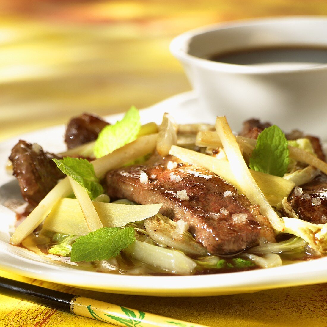 Pieces of duck breast with Asian vegetables