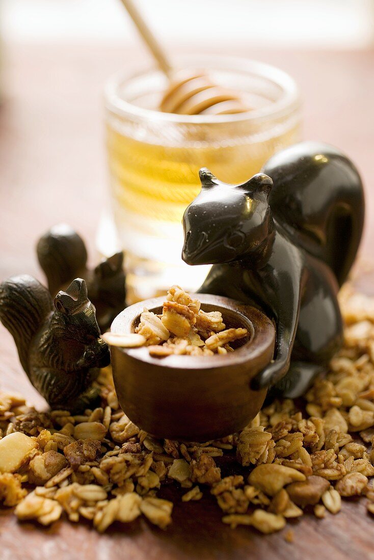 Wooden squirrel with muesli