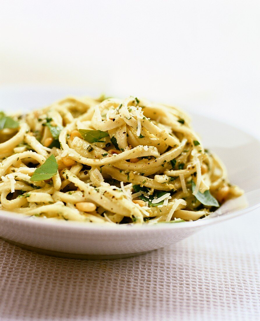 Ribbon pasta with pesto