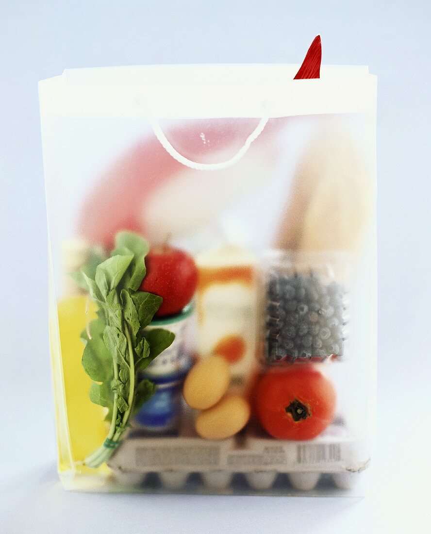 Shopping bag with various foods