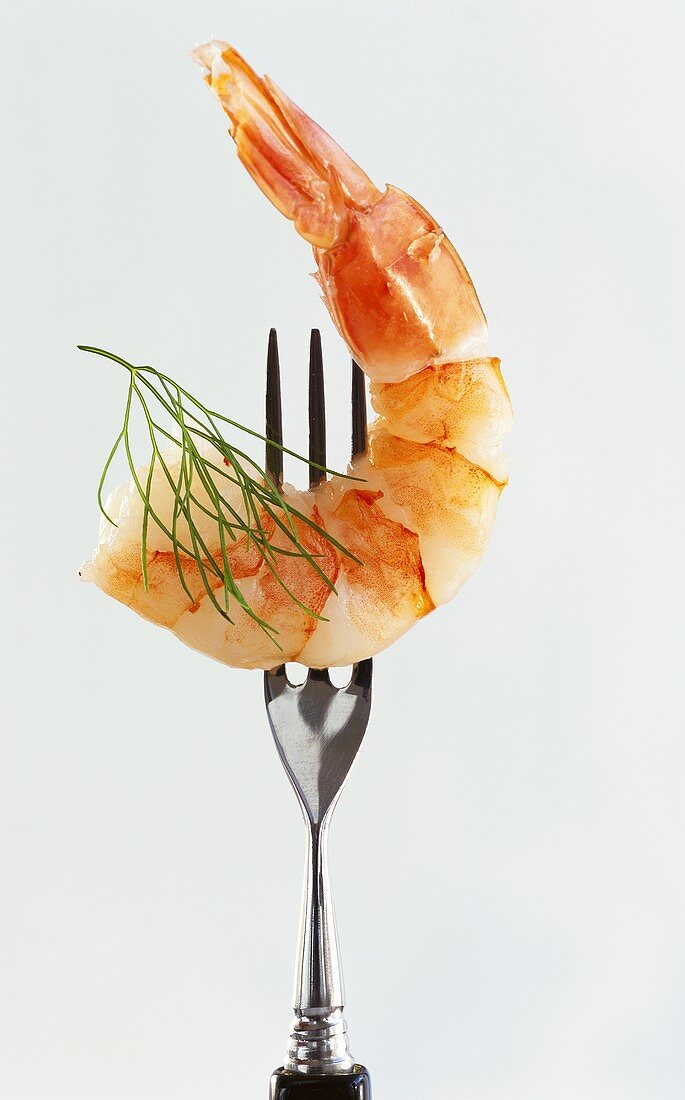 Fork with shrimp tail and dill