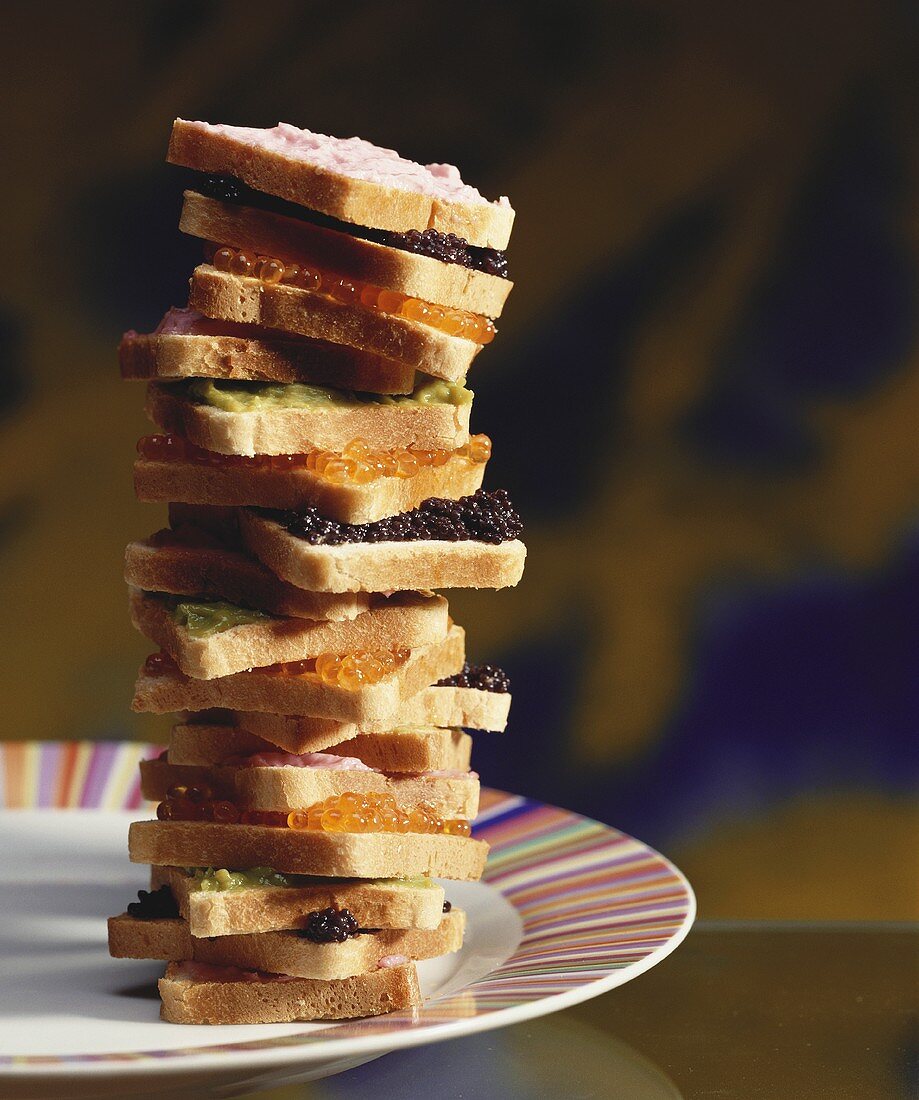 Sandwich tower with caviar