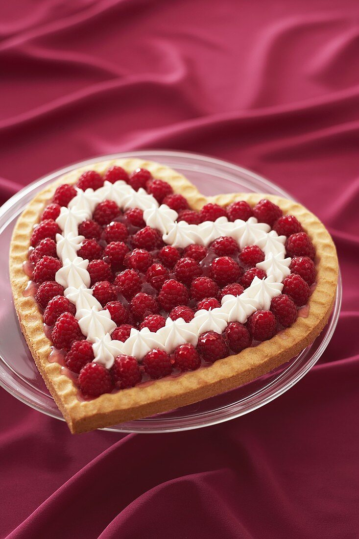 Heart-shaped raspberry flan