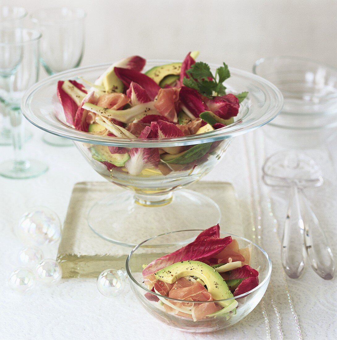 Avocado salad with Parma ham for Christmas