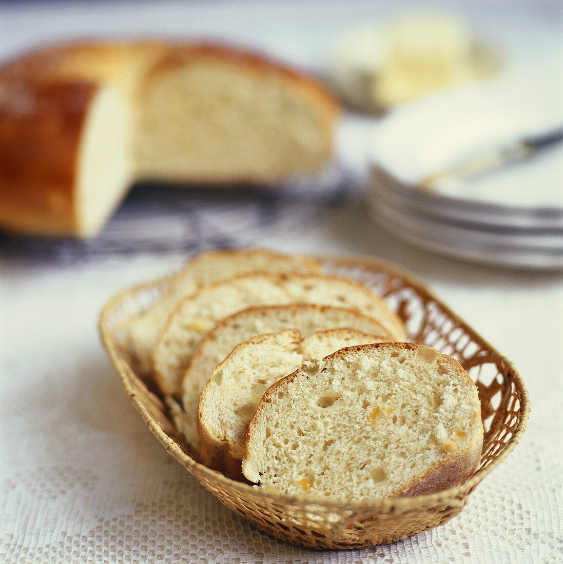 French yeast cake, sliced