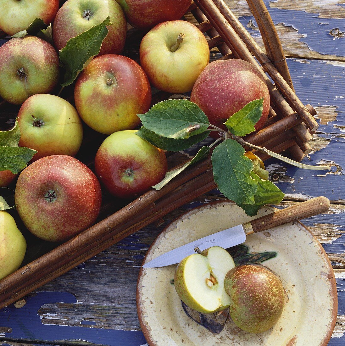 Äpfel auf Tablett und Teller