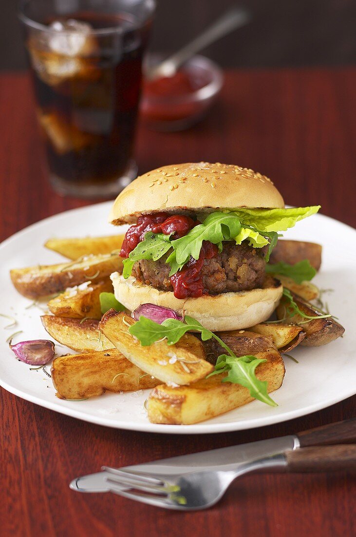 Burger und Pommes