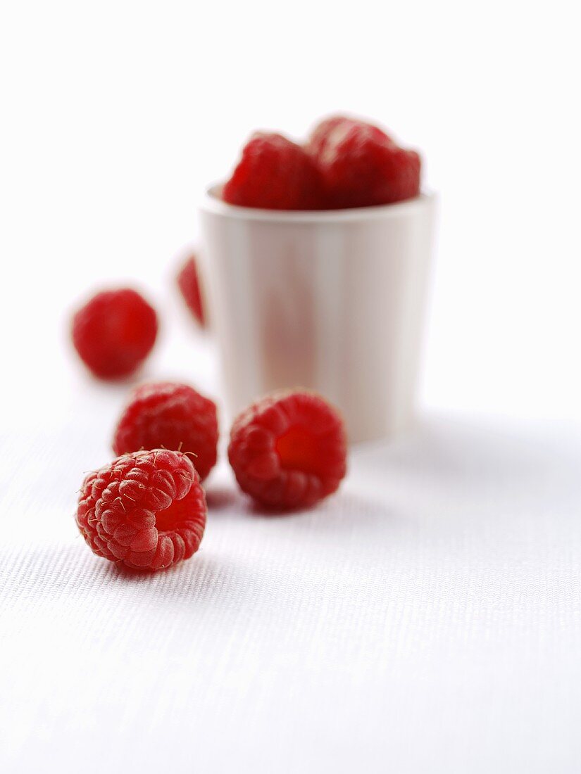 Raspberries on white background