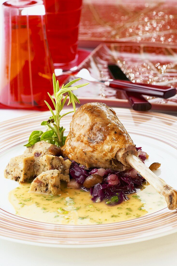 Turkey leg with chestnut and cranberry stuffing