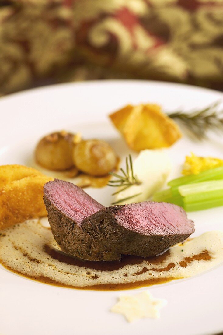 Venison medallion with assorted accompaniments