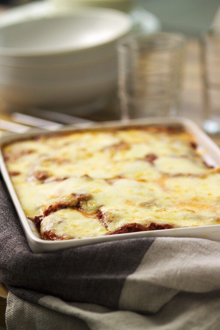 Mushroom lasagne with peppers and aubergines