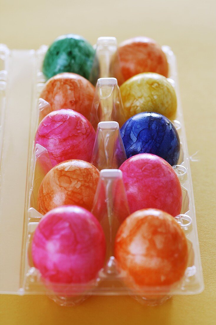 Coloured Easter eggs in box