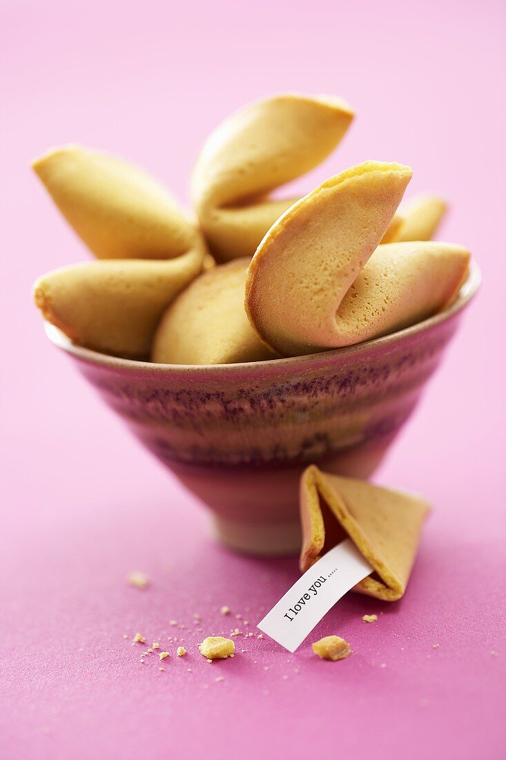 Fortune cookies in a small bowl