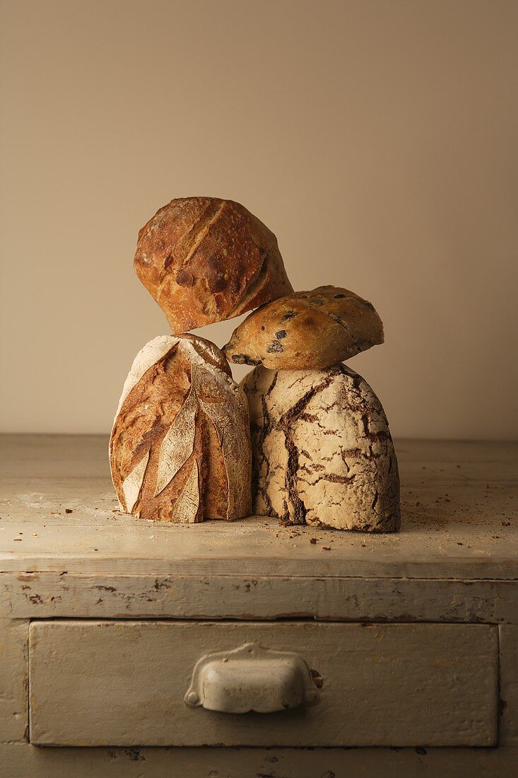 Vier verschiedene Brotsorten