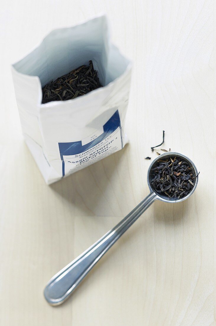 Packet of tea with teaspoon