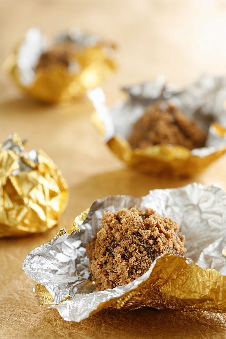 Home-made 'Ferrero Rocher' chocolates in opened packaging
