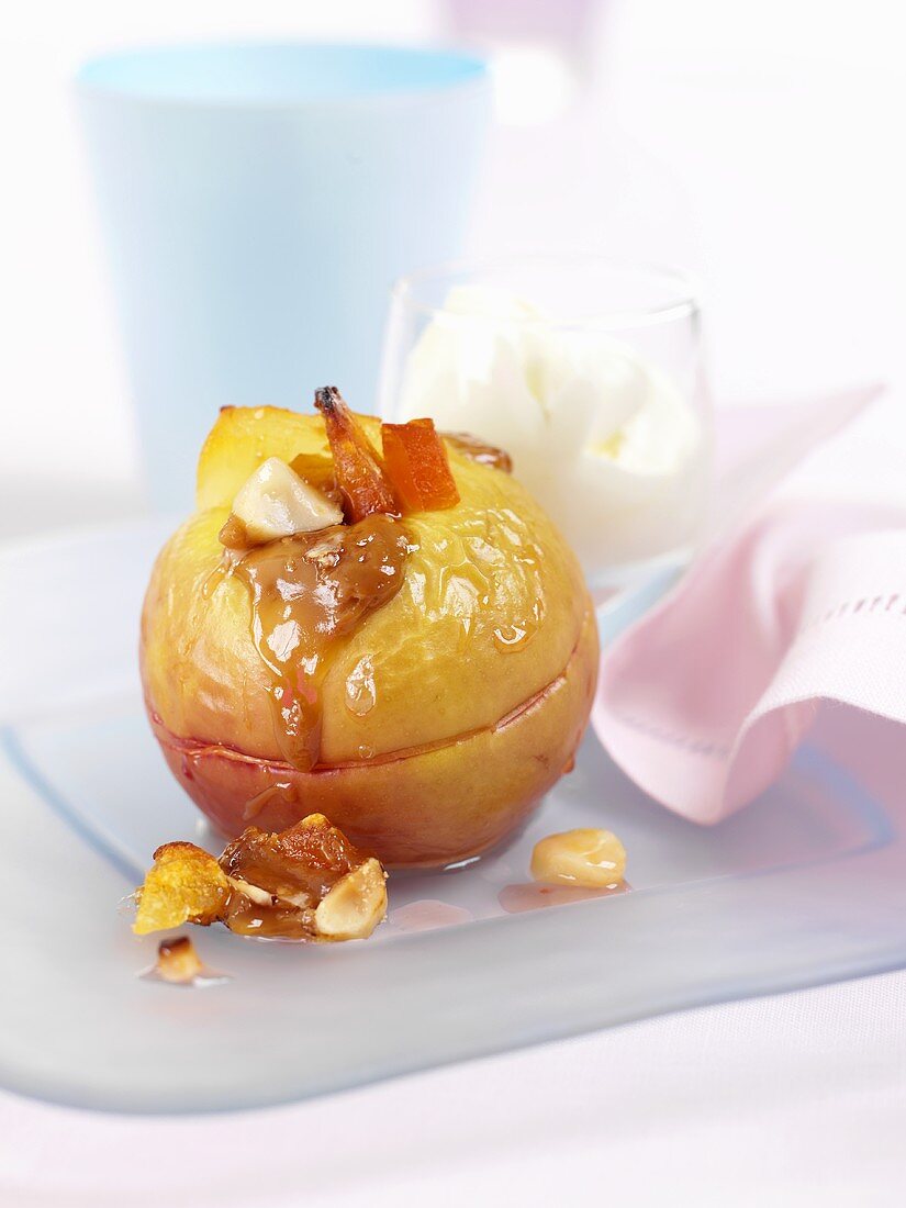 Baked apple with dried fruit and nuts