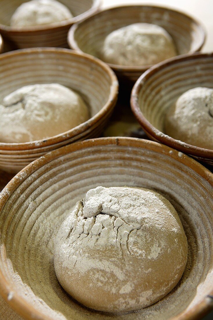 Bread dough in baskets