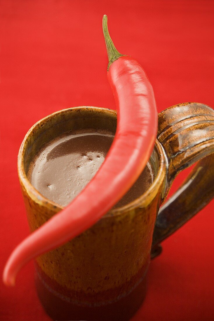 A cup of hot chocolate with chilli