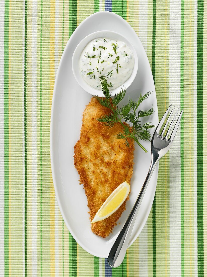 Breaded plaice fillet with dip