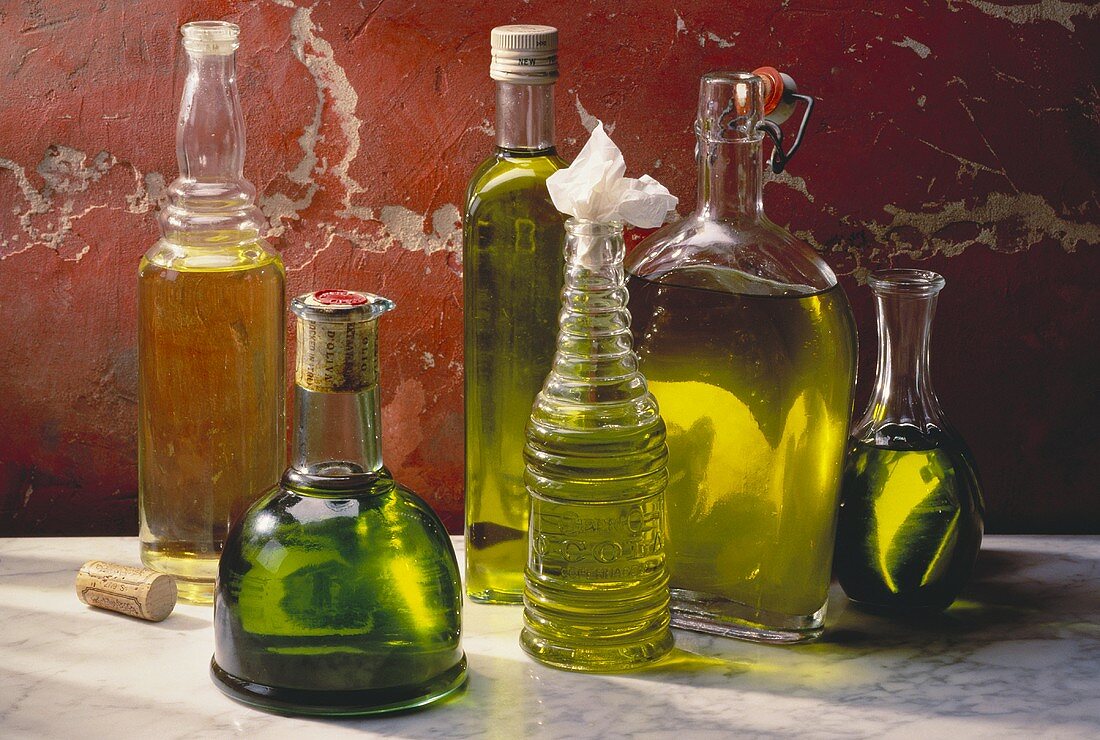 Assortment of Oils in Glass Bottles