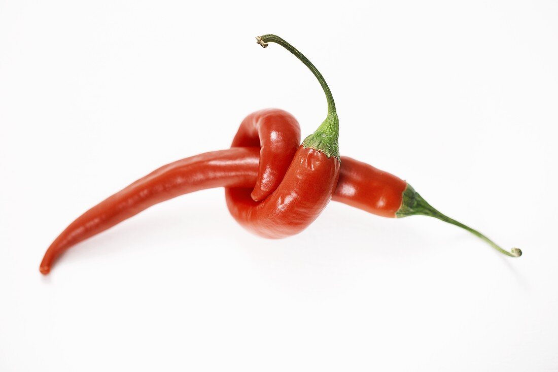 Two chillies, one twisted around the other