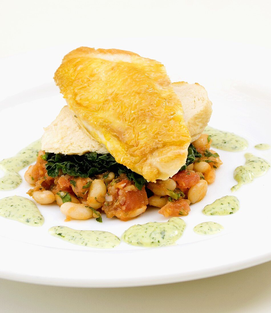 Chicken breast with beans and spinach
