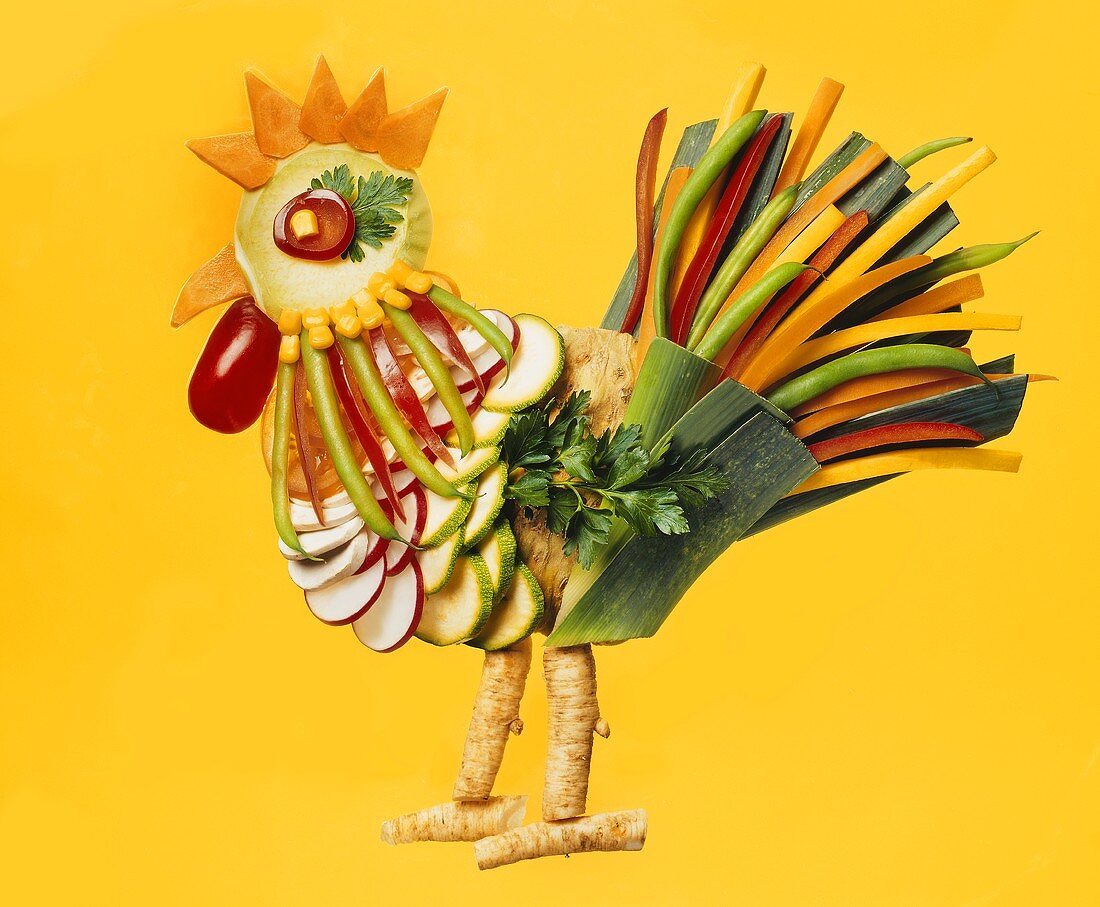 Rooster made from vegetables