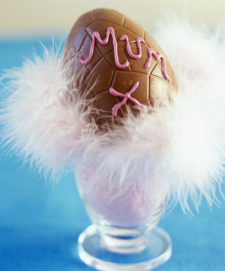 Chocolate egg with the word 'Mum'