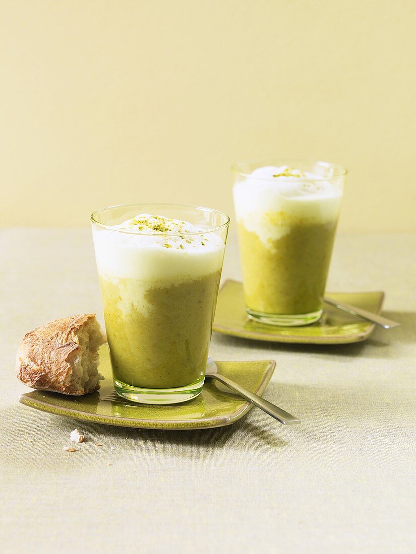 Asparagus cappuccino (Creamed asparagus soup with milk froth)