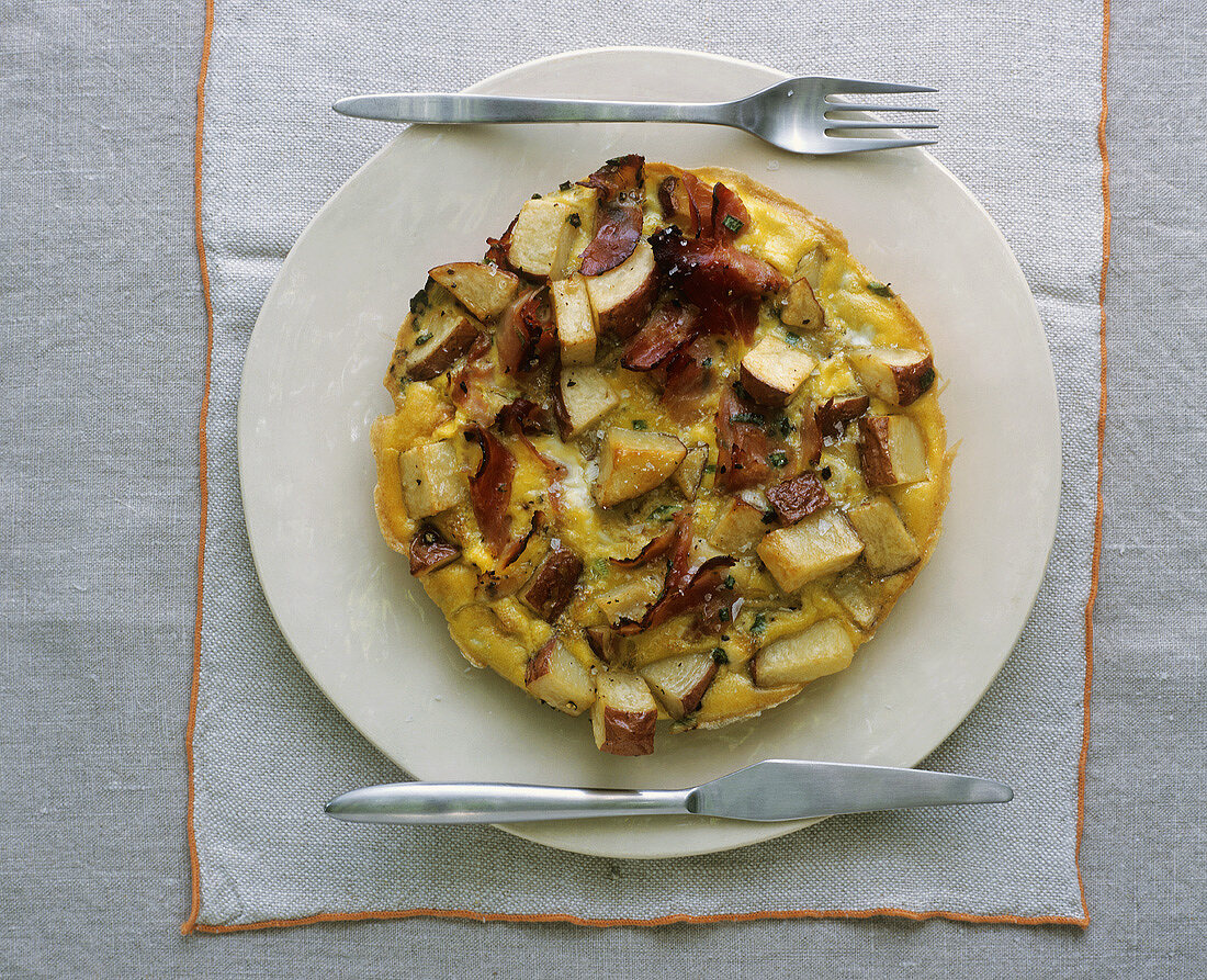 Aubergine and bacon omelette