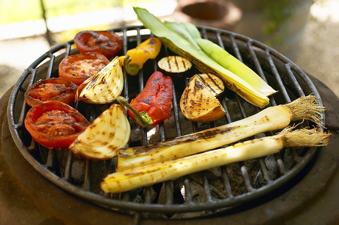 Grilled vegetables on barbecue