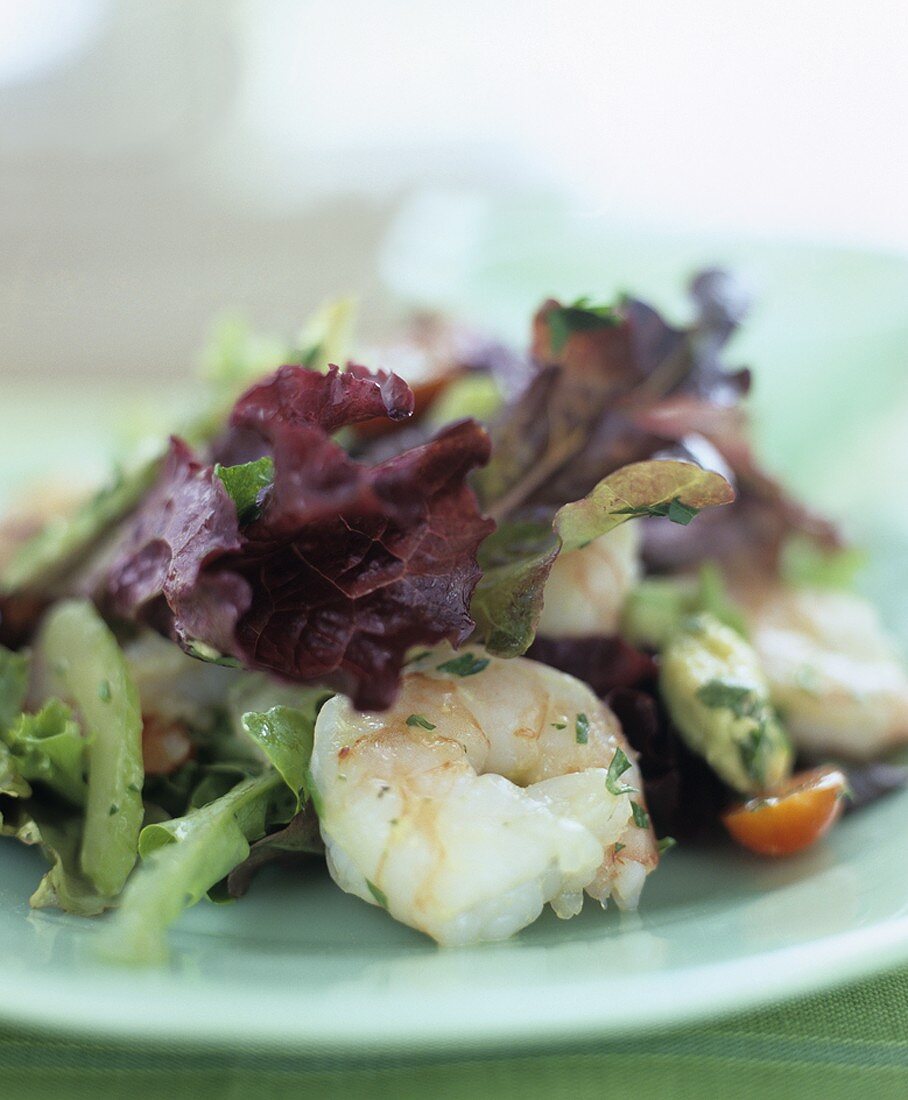 Mixed salad with prawns and avocado