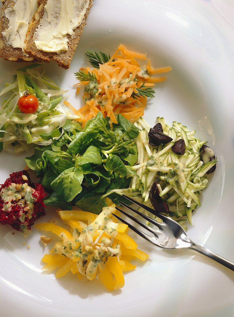 A Plate of Raw Vegetables with Herb dressing