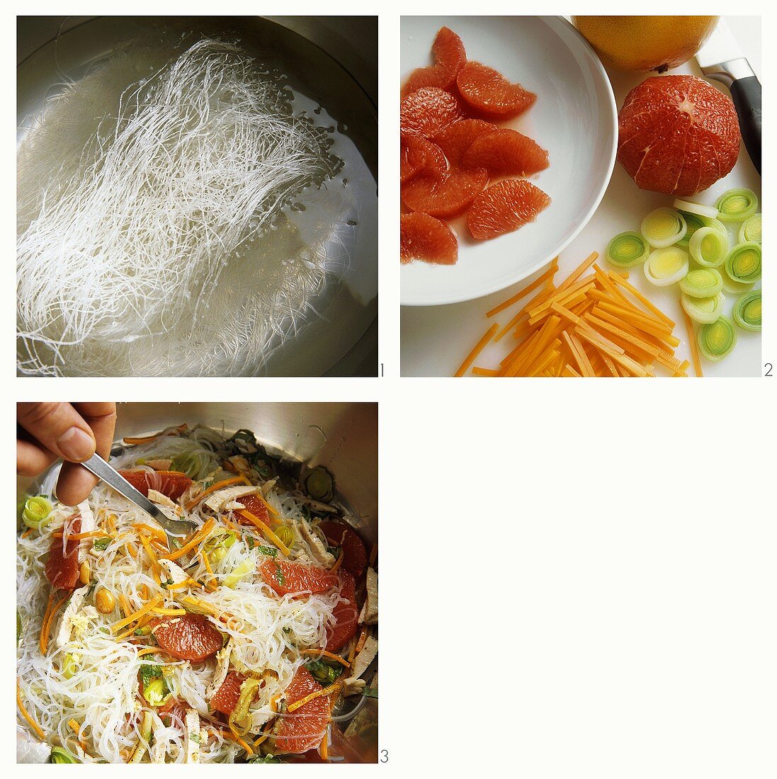 Making glass noodle salad with grapefruit