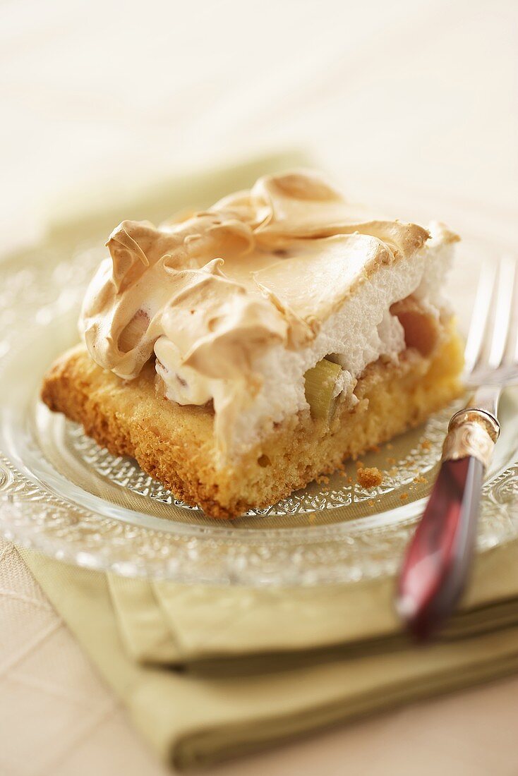 A piece of rhubarb meringue cake