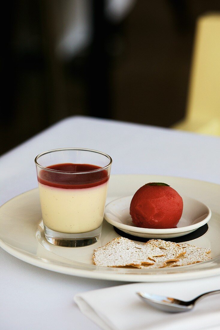 Panna cotta with berry sorbet
