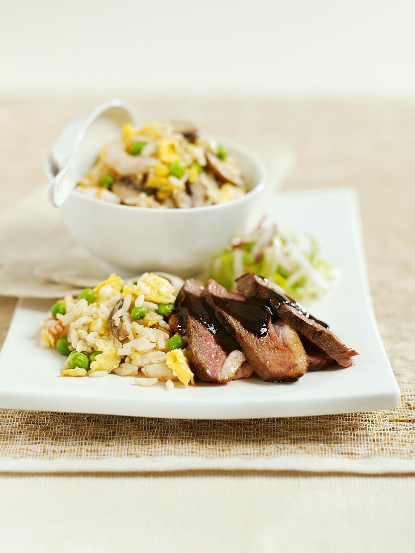 Duck breast with Hoisin sauce and egg rice