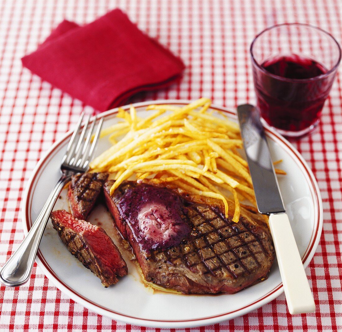 A slice of entrecote with chips