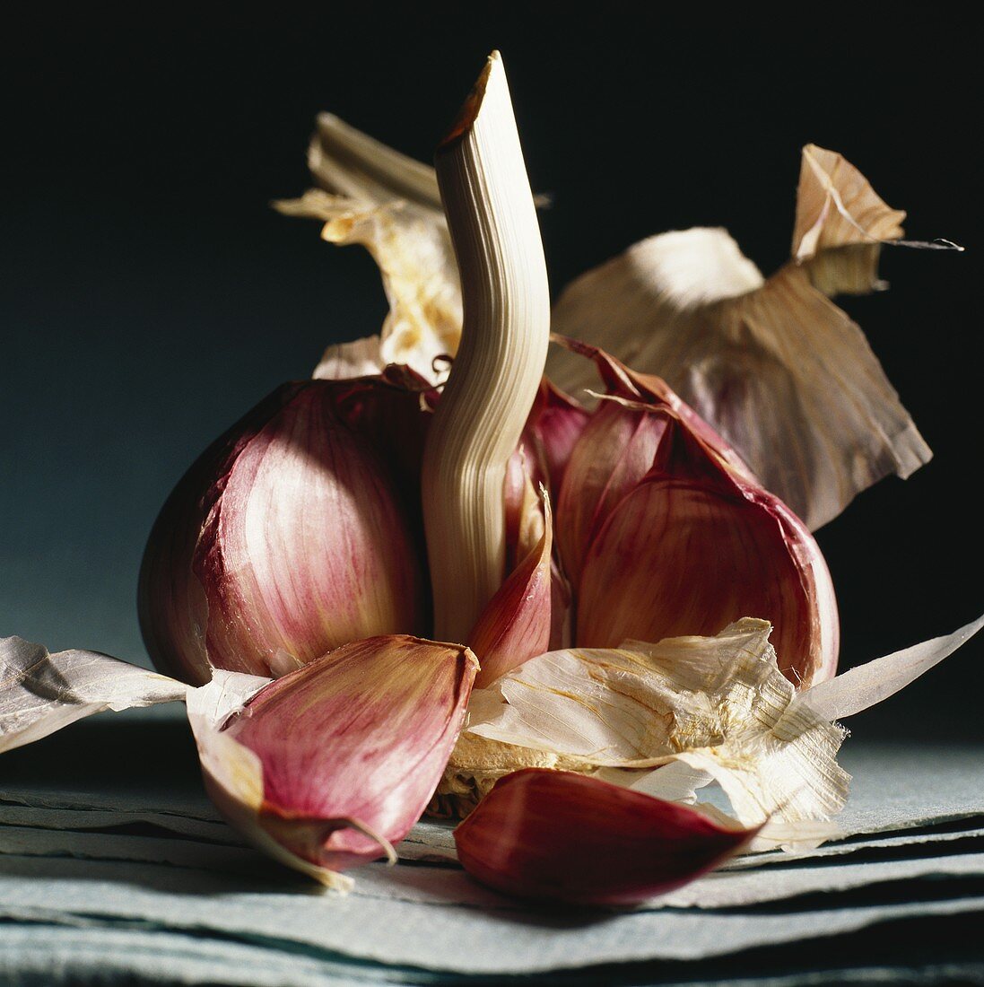 A peeled garlic bulb
